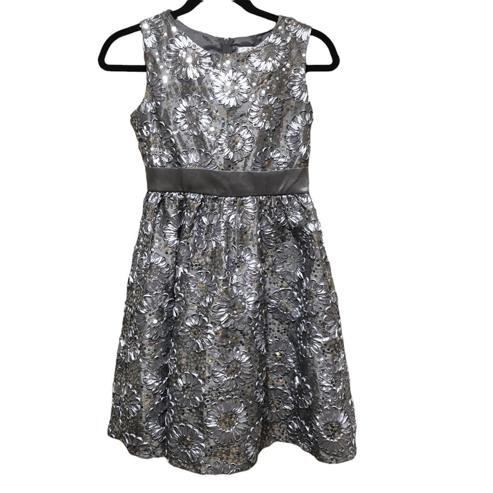 Rare Edition Silver Sequins Flower Dress size 14 Party Wedding New Years
